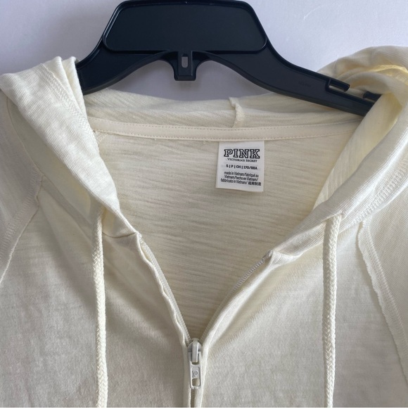 PINK‎ Victoria's Secret Cream Zip-Front Hooded Sweater - Picture 1 of 3